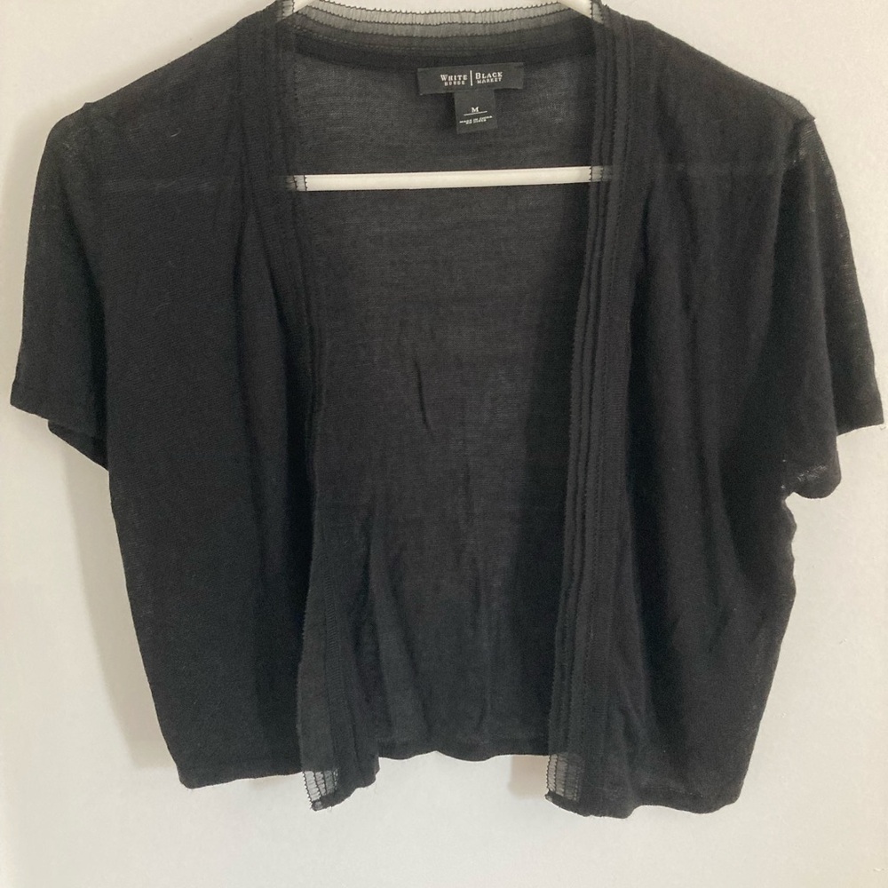 White House Black Market Black Short Sleeve Open-Front Cardigan